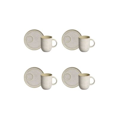 Conjunto de Canecas e Pires Coup Stoneware 330ml 4 Peças Porto Brasil Off White