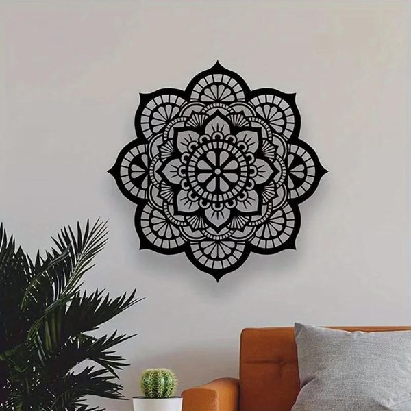 Deslumbrante decoração de parede em metal mandala flor! Para casa, Halloween e decoração gótica. preto