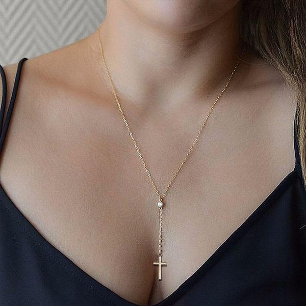 Nova Joia Cristã Artesanal Colar Choker Cruz para Mulheres dourado