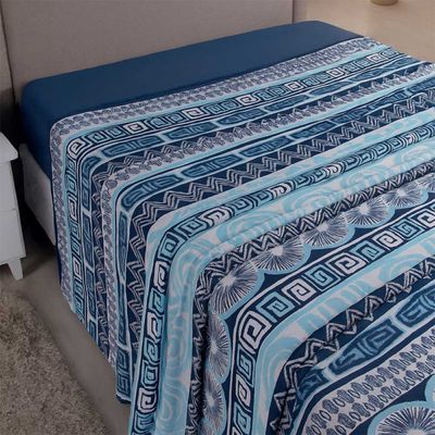 Lençol de Cima Avulso Luar Estampado Casal 01 Peça Malha 100% Algodão - Azul Marinho Geométrico