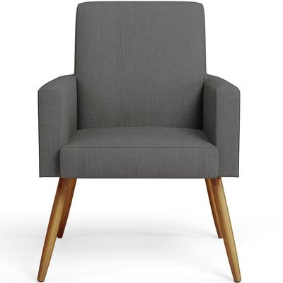Kit 04 Poltronas Decorativa Maria W01 Pés Palito Linho Cinza Escuro Couríssimo Preto - Lyam Decor