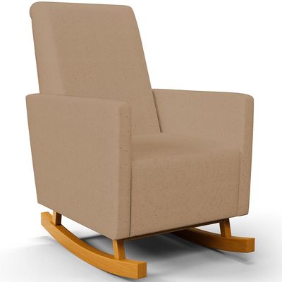 Poltrona de Amamentação com Balanço e Puff Ravena W01 Linho Bege Escuro - Lyam Decor