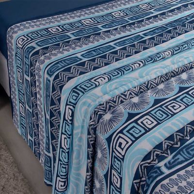Lençol de Cima Avulso Luar Estampado Solteiro 01 Peça Malha 100% Algodão - Azul Marinho Geométrico
