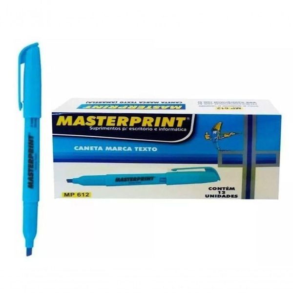 Caixa Caneta Marca Texto Masterprint - 12 Unidades Azul