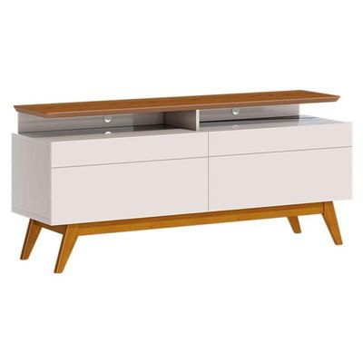 Rack Bancada Ambiente Classic 2 Gavetas Com Nicho 1.4 Off White Freijó Touch - Imcal