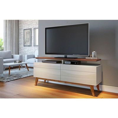 Rack Bancada Ambiente Classic 2 Gavetas Com Nicho 1.4 Off White Freijó Touch - Imcal