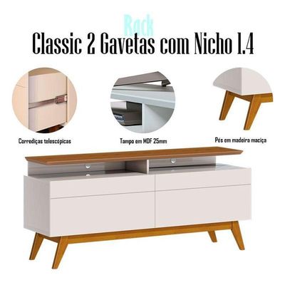 Rack Bancada Ambiente Classic 2 Gavetas Com Nicho 1.4 Off White Freijó Touch - Imcal
