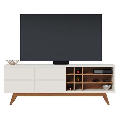 Rack Bancada Noronha 1.8 Com Painel Para Tv Suspenso Extensivo Leme Off White Matte Freijó - Colibri