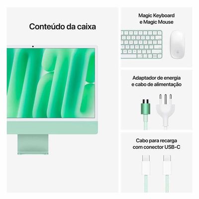 iMac 24", Tela Retina 4.5K Apple, Processador M4, (16GB RAM, SSD de 256GB) - Verde