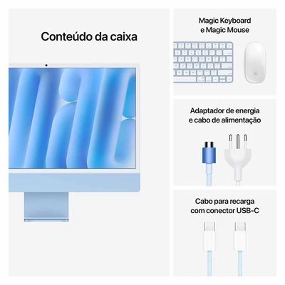 iMac 24", Tela Retina 4.5K Apple, Processador M4, (16GB RAM, SSD de 256GB) - Azul