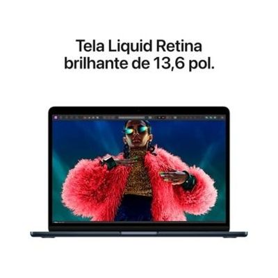 MacBook Air Apple 13", M3, CPU de 8 Núcleos, GPU de 8 Núcleos, 8GB RAM, SSD 256GB, Meia-noite