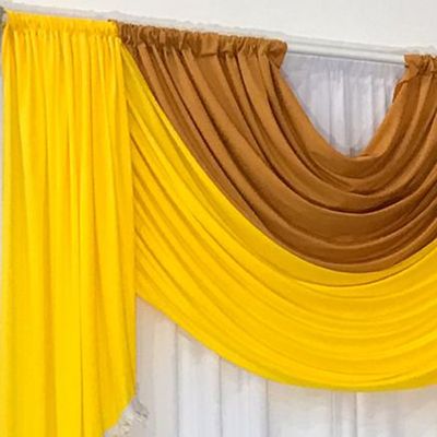 Cortina Mayara Varão Duplo Malha e Franja 3,00m x 2,60m Sala Quarto - Amarelo Mostarda Branco