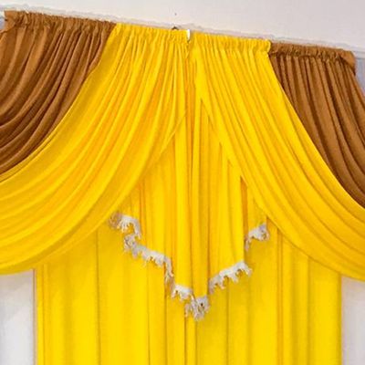 Cortina Mayara Varão Duplo Malha e Franja 3,00m x 2,60m Sala Quarto - Amarelo Mostarda Branco