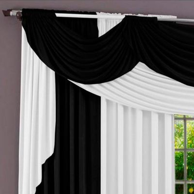 Cortina Imperiale Varão Tecido Malha Gel Sala Quarto 3,00 x 2,60 Metros - Preto e Branco