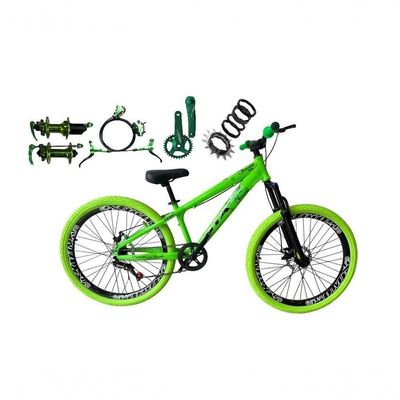Bicicleta Aro 26 Gta Rebel Freeride Single Cubo K7 Barulhento Freio Hidraulico Aro Vmaxx Pneu Flame Verde