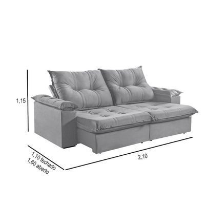 Sofá 2 Lugares Retrátil 210cm Pillow Top Reclinável M-191 Cinza