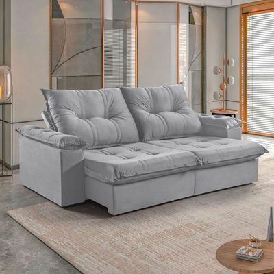Sofá 2 Lugares Retrátil 210cm Pillow Top Reclinável M-191 Cinza