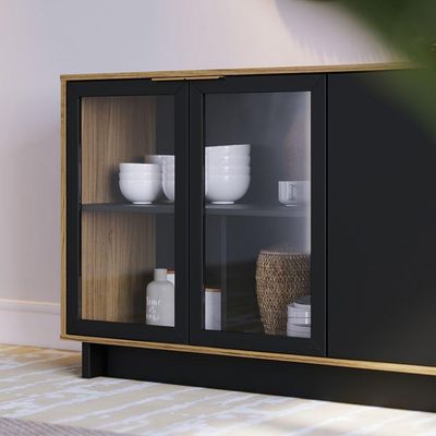 Aparador Buffet Vitoria 160cm 4 Portas De Giro - Ssx Multicoisas Cor Noce Milano/preto Fosco