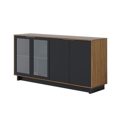 Aparador Buffet Vitoria 160cm 4 Portas De Giro - Ssx Multicoisas Cor Noce Milano/preto Fosco