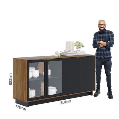 Aparador Buffet Vitoria 160cm 4 Portas De Giro - Ssx Multicoisas Cor Noce Milano/preto Fosco