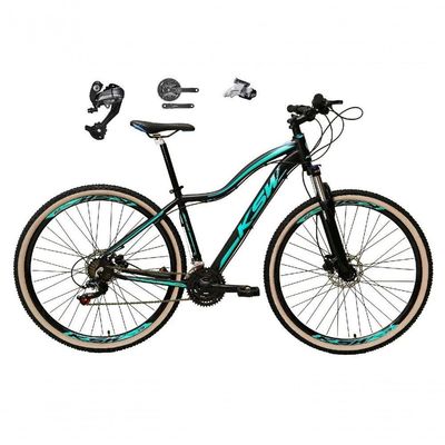 Bicicleta Aro 29 Ksw Mwza Feminina Câmbios Shimano Altus 27v Freio Hidráulico K7 Garfo C-trava preto-Azul Tam: 17