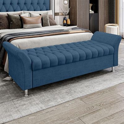 Recamier Puff Estofado Casal 140 Cm ágata Veludo Azul Marinho