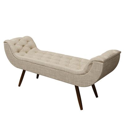 Recamier Puff Estofado Casal 140 Cm Drusa Linho Bege