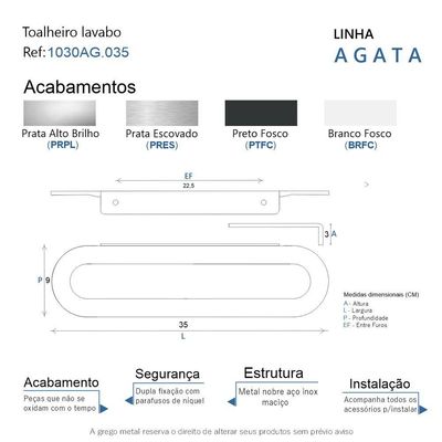 Porta Toalha Toalheiro Para Banheiro Branco Agata 35cm