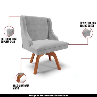 Kit 6 Cadeiras Decorativas Sala de Jantar Base Giratória de Madeira Firenze Suede Cinza/Natural G19 - Gran Belo