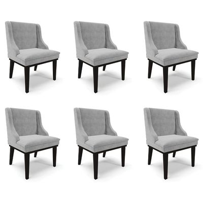 Kit 6 Cadeiras Decorativas Sala de Jantar Base Fixa de Madeira Firenze Suede Cinza/Preto G19 - Gran Belo