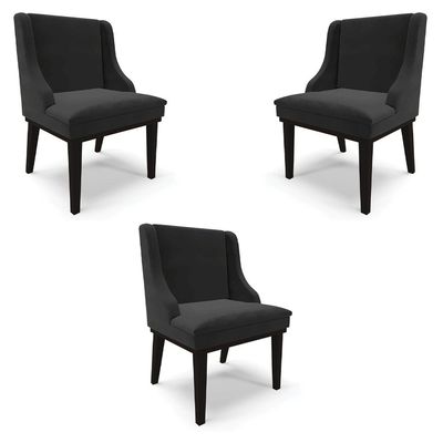 Kit 3 Cadeiras Decorativas Sala de Jantar Base Fixa de Madeira Firenze Veludo Preto G19 - Gran Belo