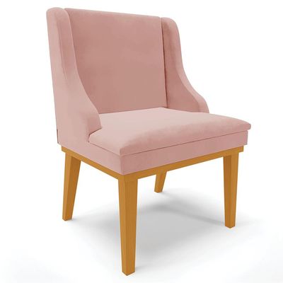 Cadeira Decorativa Sala de Jantar Base Fixa de Madeira Firenze Veludo Rose/Castanho G19 - Gran Belo