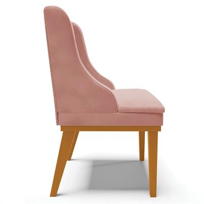 Cadeira Decorativa Sala de Jantar Base Fixa de Madeira Firenze Veludo Rose/Castanho G19 - Gran Belo