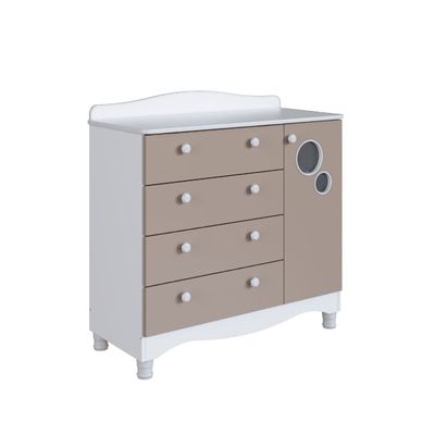 Cômoda Infantil 4 Gavetas 1 Porta Encanto Branco e Cinnamon Completa Móveis