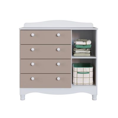 Cômoda Infantil 4 Gavetas 1 Porta Encanto Branco e Cinnamon Completa Móveis