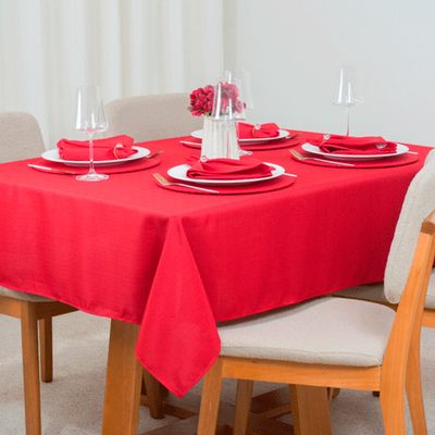 Toalha de Mesa 4 Lugares Oxford Maquinetado Natal Vermelha
