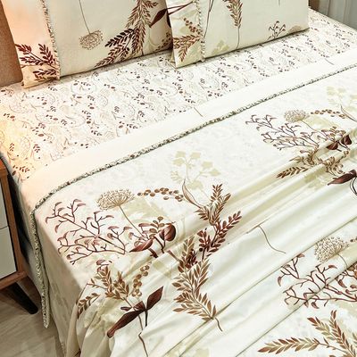 Jogo de Cama Lençol Queen Topázio Percal 300 Fios 4 Peças - Bege - 100% Poliéster