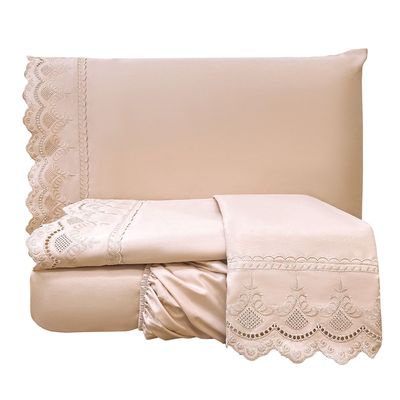Jogo de Cama Lençol Queen Supremo Micropercal 300 Fios - Rosê