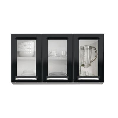 Armário Aéreo de Cozinha Itatiaia Luce 3 Portas com Vidro Preto