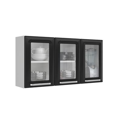 Armário Aéreo de Cozinha Itatiaia Luce 3 Portas com Vidro Preto