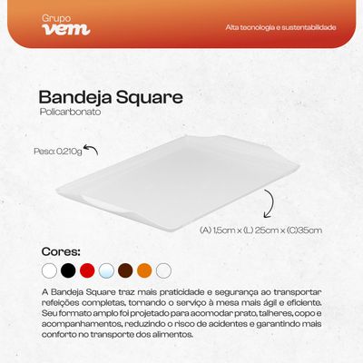 Bandeja Square Retangular 23x35 Branca em Policarbonato