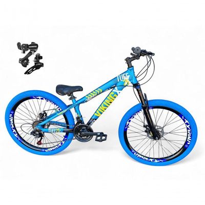 Bicicleta Aro 26 Vikingx Tuff Câmbios Shimano 21v Freeride Freio A Disco Aro Vmaxx Pneu Flame Azul-preto X25