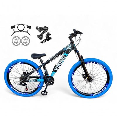 Bicicleta Aro 26 Vikingx Tuff Câmbios Shimano Freio Hidráulico 21v Freeride Aro Vmaxx Flame preto-Azul X25