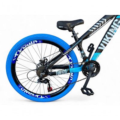 Bicicleta Aro 26 Vikingx Tuff Câmbios Shimano Freio Hidráulico 21v Freeride Aro Vmaxx Flame preto-Azul X25