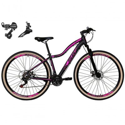 Bicicleta Aro 29 Ksw Mwza Feminina Câmbios Shimano 24v Aluminio Freio A Disco Garfo Suspensão preto-rosa Tam: 15