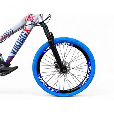 Bicicleta Aro 26 Vikingx Tuff Freio Hidráulico 21v Freeride Rodas Vmaxx Suspensão Pneu Flame prata-Azul X25