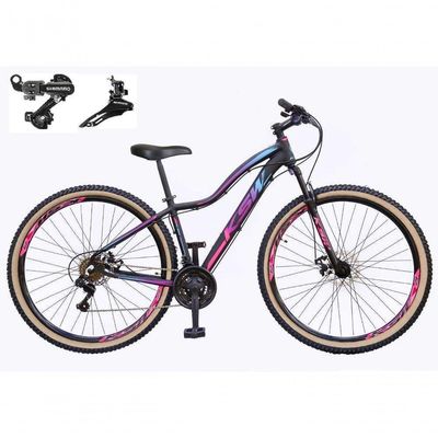 Bicicleta Aro 29 Ksw Mwza Feminina Câmbios Shimano 24v Aluminio Freio A Disco Garfo Suspensão preto-pink-Azul Tam: 17