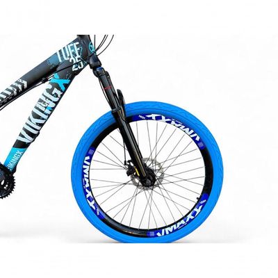 Bicicleta Aro 26 Vikingx Tuff Freio Hidráulico 21v Freeride Rodas Vmaxx Suspensão Pneu Flame preto-Azul X25