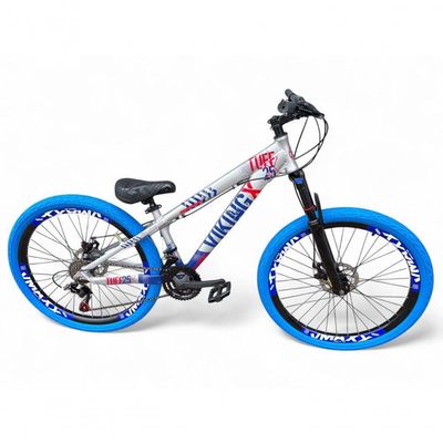 Bicicleta Aro 26 Vikingx Tuff Freeride 21v Aro Vmaxx Freio A Disco Garfo Suspensão Pneu Flame prata-Azul X25