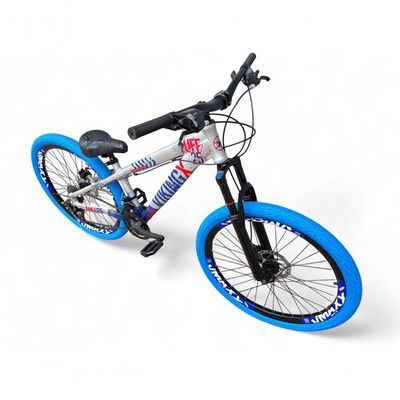 Bicicleta Aro 26 Vikingx Tuff Freeride 21v Aro Vmaxx Freio A Disco Garfo Suspensão Pneu Flame prata-Azul X25